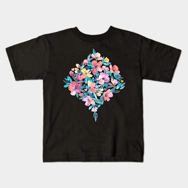 Peach Spring Floral in Watercolors Kids T-Shirt by micklyn